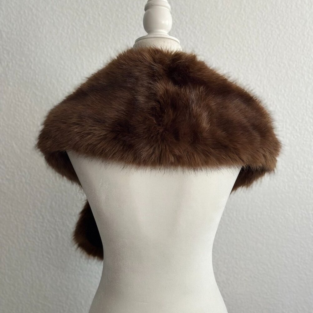 ZARA Accessories Brown Faux Fur Shawl Wrap Scarf - Picture 7 of 8